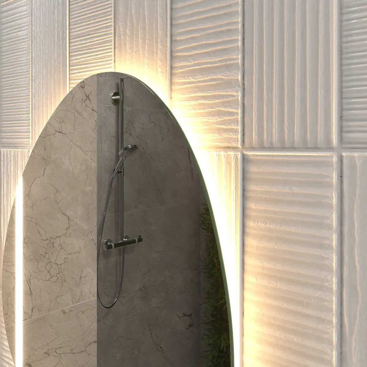 Espelho Decorativo Oval 80x50 Led Salão De Beleza Lapidado Moldura Branco Quente