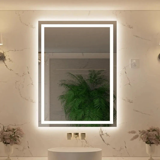 Espelho Retangular 80x60 Cm Jateado Led Botão Touch Premium