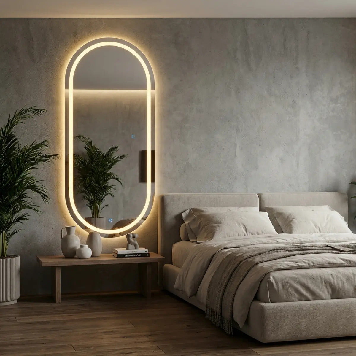 Espelho Oval Grande Led 170x70 Touch 3 Cores Parede