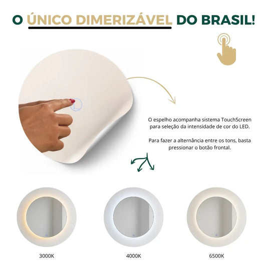 Espelho Oval Grande Led 170x70 Touch 3 Cores Parede