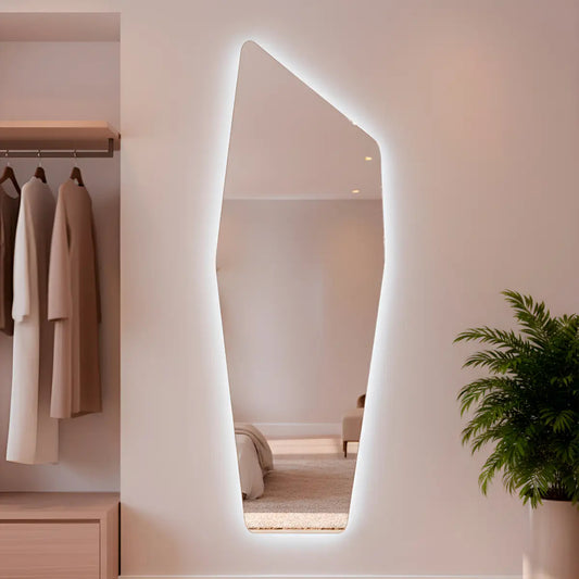 Espelho Orgânico Com Led 150x50 Cm Para Sala Quarto Banheiro Moldura Moai Led Frio