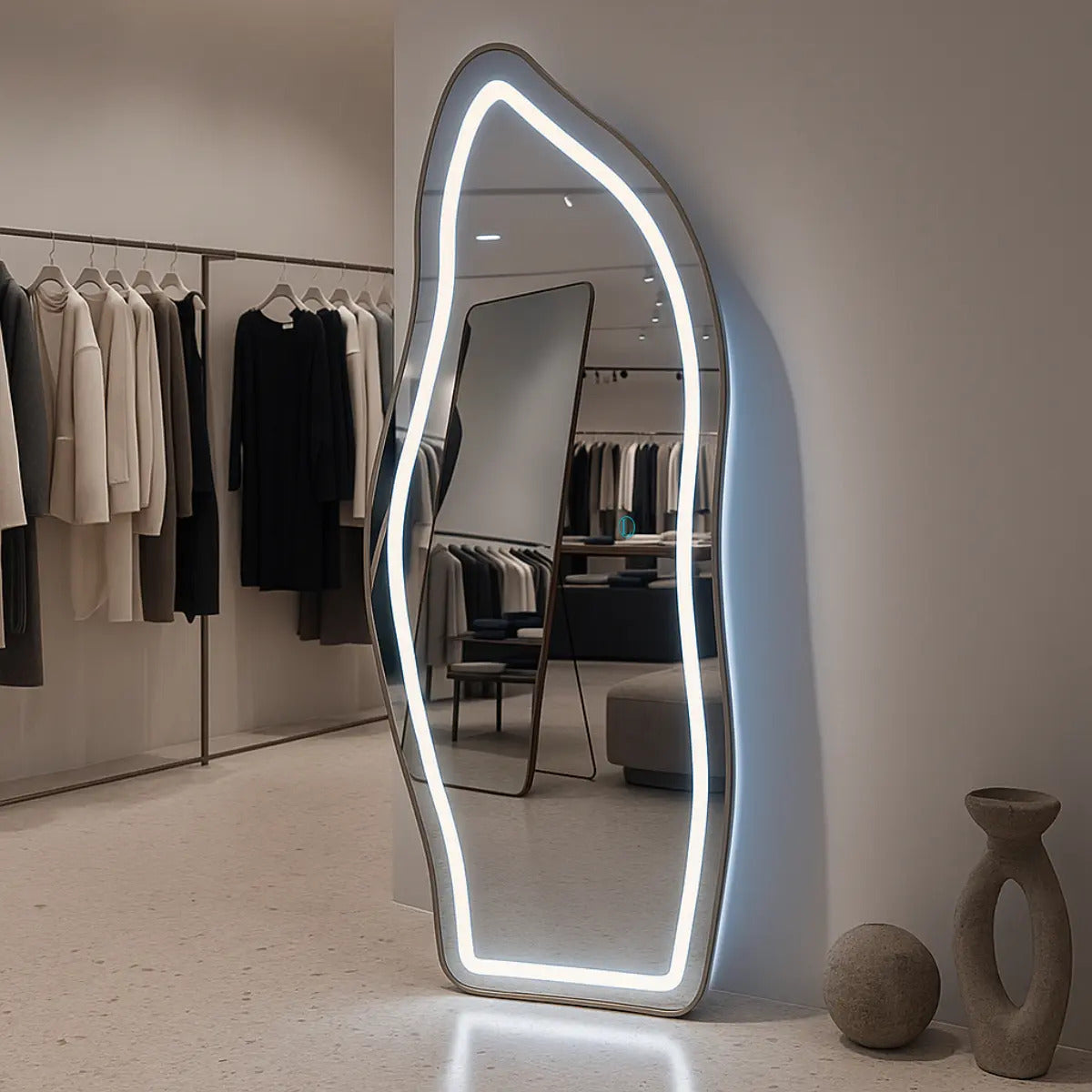 Espelho De Corpo Inteiro 170x70 Moldura Alumínio Com Led 3 Cores Touch Screen