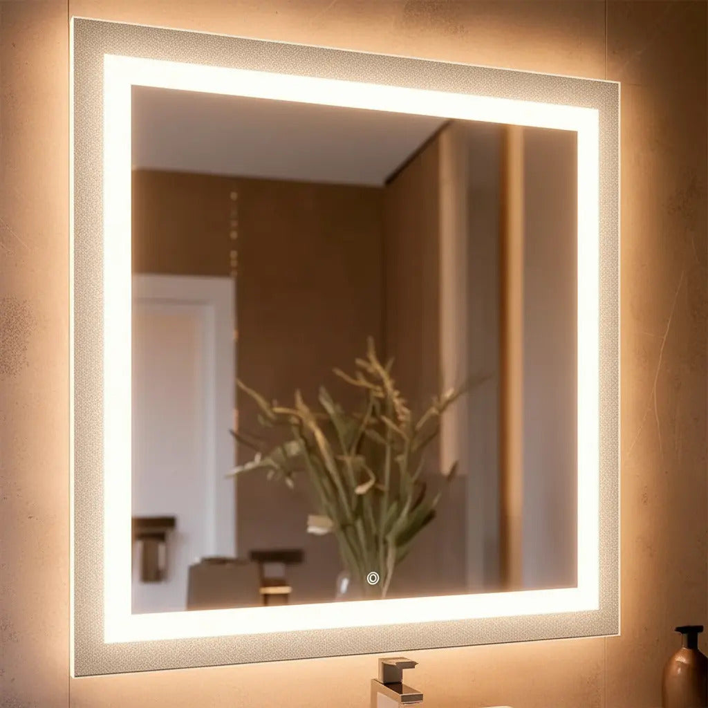 Espelho Quadrado 110x110cm Led Integrado Jateado Touch Screen Banheiro