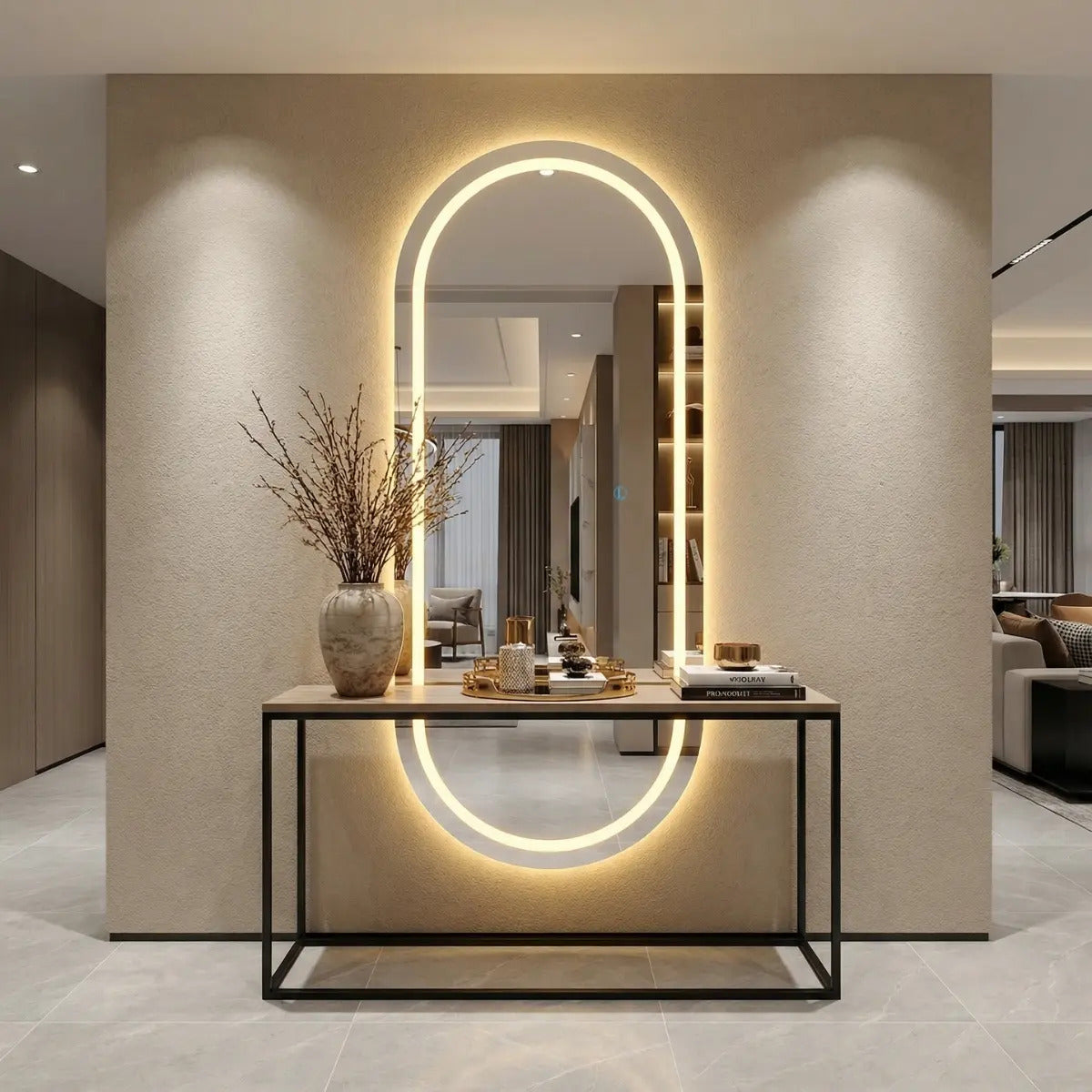 Espelho Oval Grande Led 170x70 Touch 3 Cores Parede