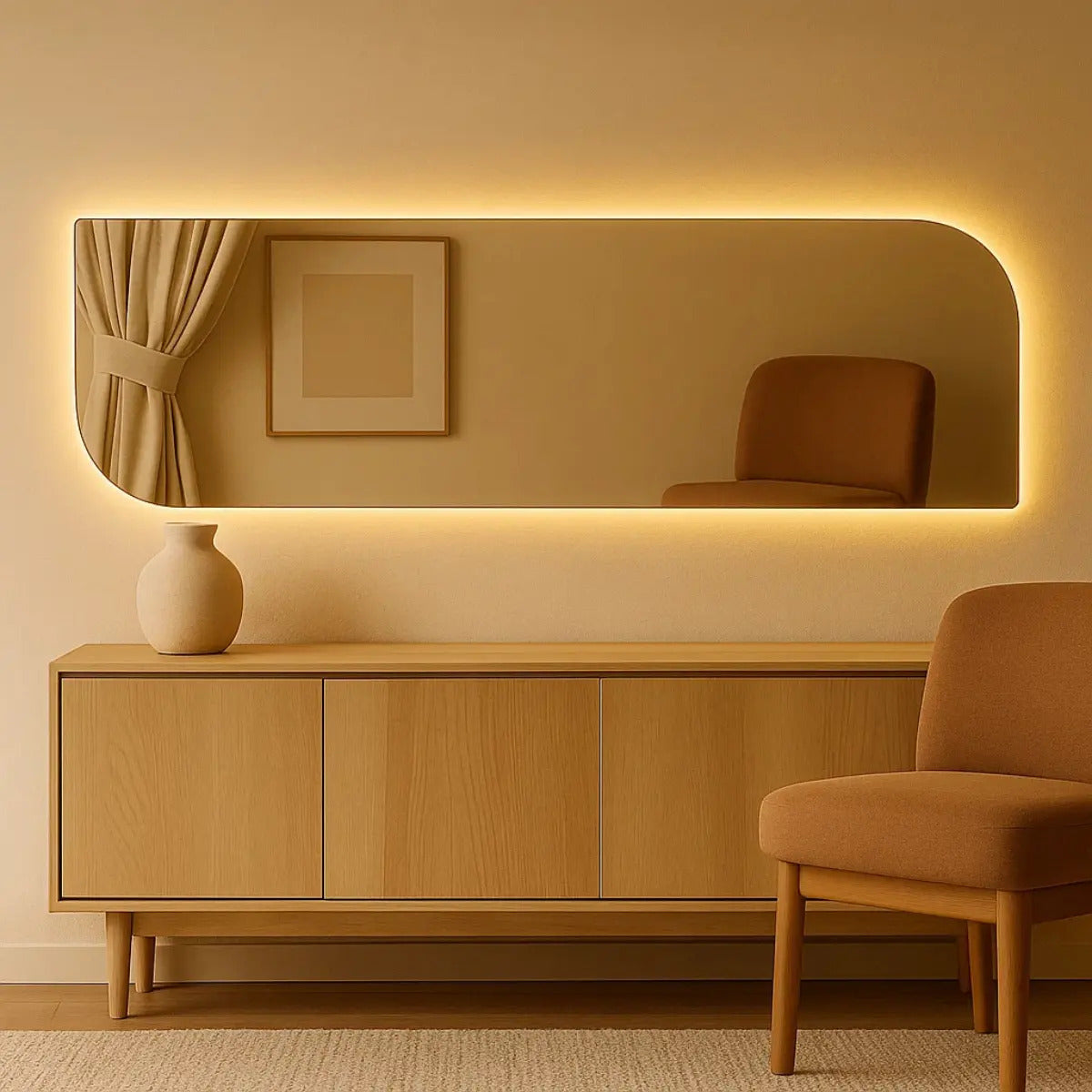 Espelho Organico 150cm Grande Parede Led Corpo Inteiro Loja Moldura Vitta 150x40cm Led