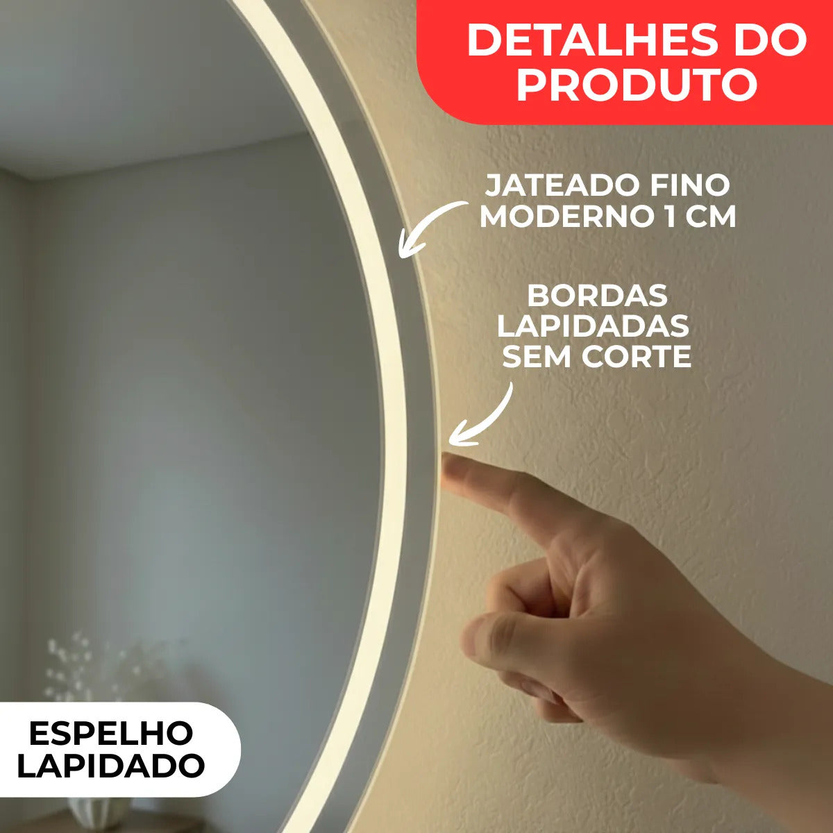 Espelho Grande Com Led 3 Cores Touch 50 Cm Jateado Banheiro