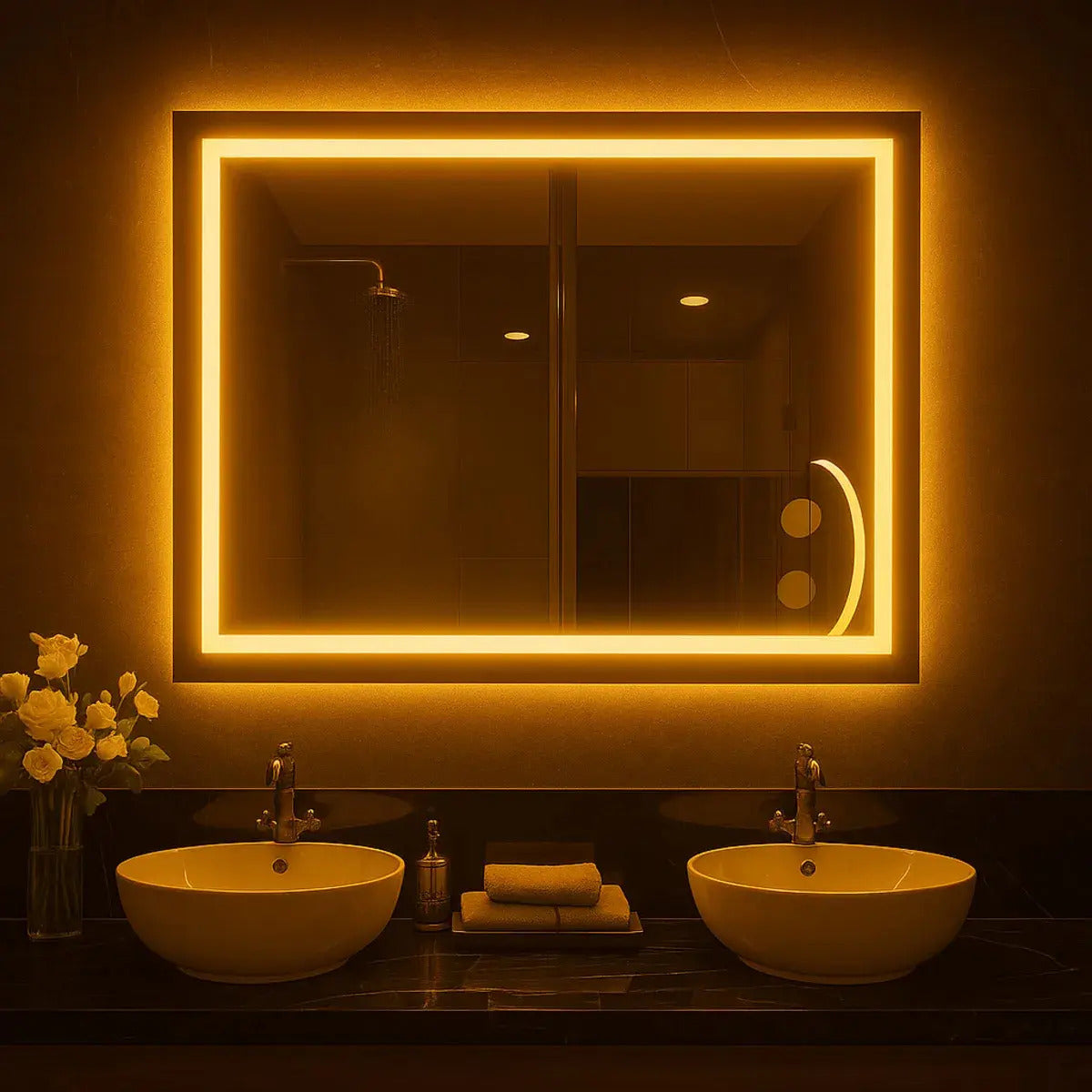 Espelho Retangular 80x60 Cm Jateado Led Botão Touch Premium