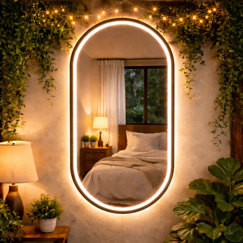 Espelho Oval 3 Cores Led Luxo 70x50 Touch Screen