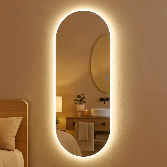 Espelho Oval Led 110cmx50 Grande Quarto Provador Luxo Bivolt