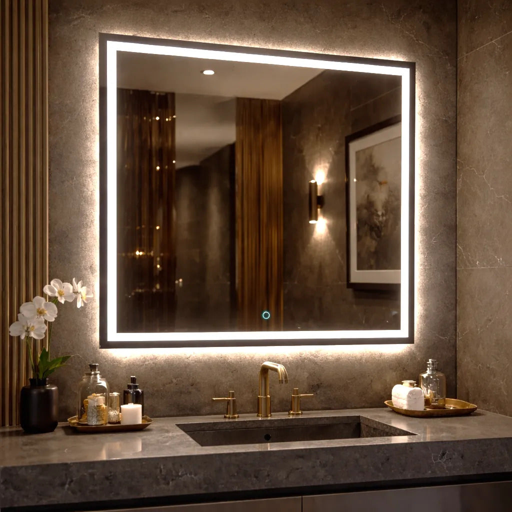 Espelho Grande Com Led 3 Cores Touch 50 Cm Jateado Banheiro
