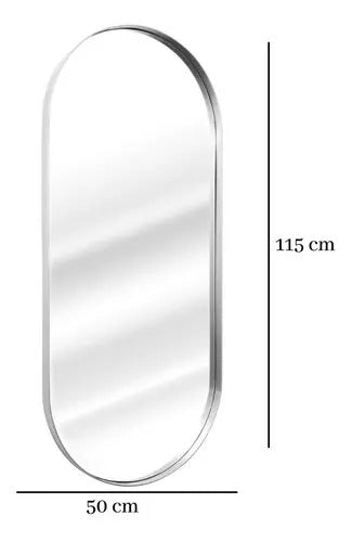 Espelho Retrô Oval C/ Moldura Banheiro Quarto Sala 115x50cm Cor Da Moldura Prata