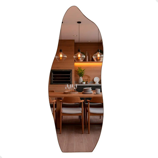Espelho Orgânico Com Led 150x50 Cm Para Sala Quarto Banheiro Moldura Flame Led Quente