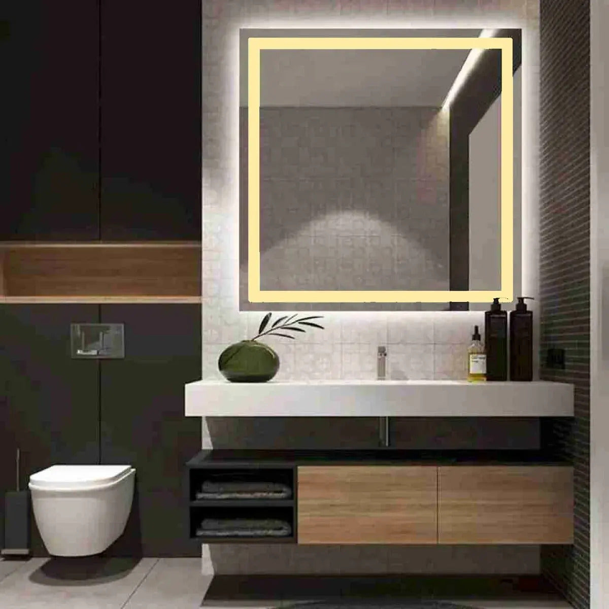 Espelho Quadrado 110x110cm Led Integrado Jateado Touch Screen Banheiro