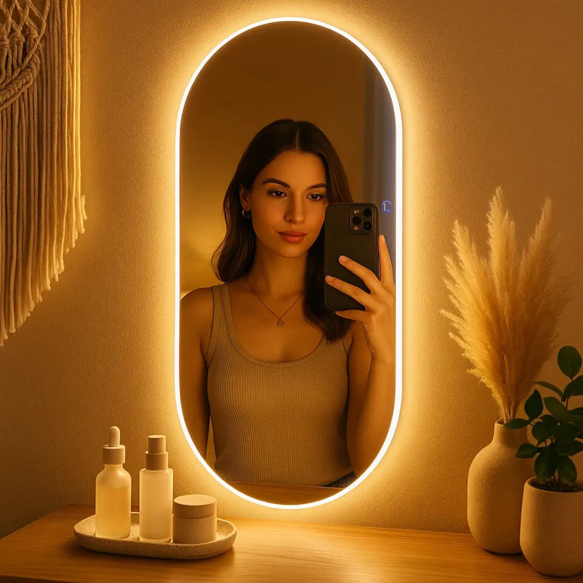 Espelho Oval Led 110cmx50 Grande Quarto Provador Luxo Bivolt