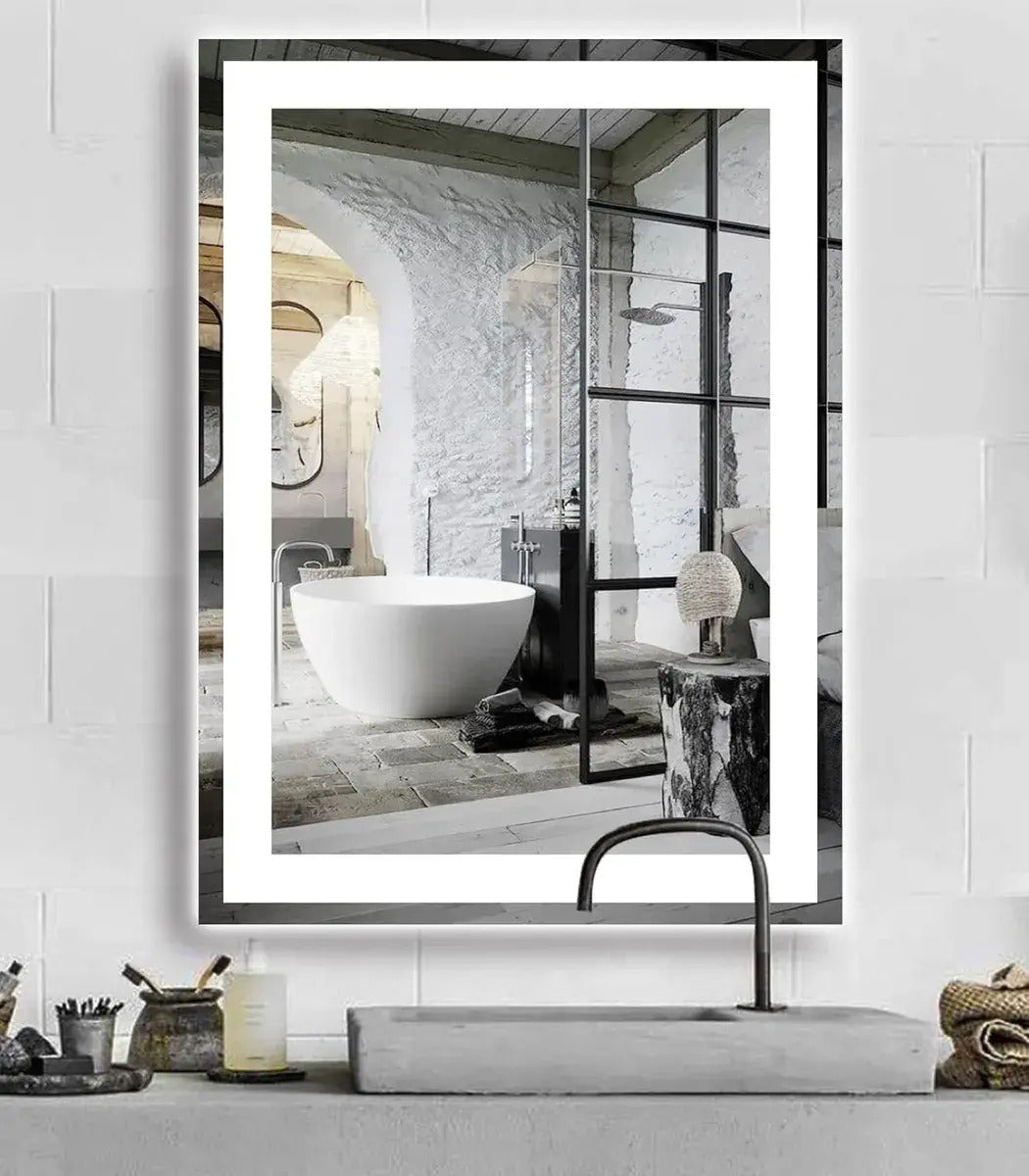 Espelho Retangular 80x60 Cm Jateado Led Botão Touch Premium