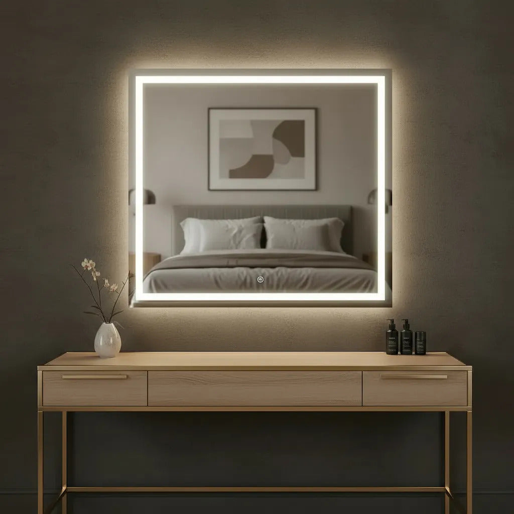 Espelho Grande Com Led 3 Cores Touch 50 Cm Jateado Banheiro