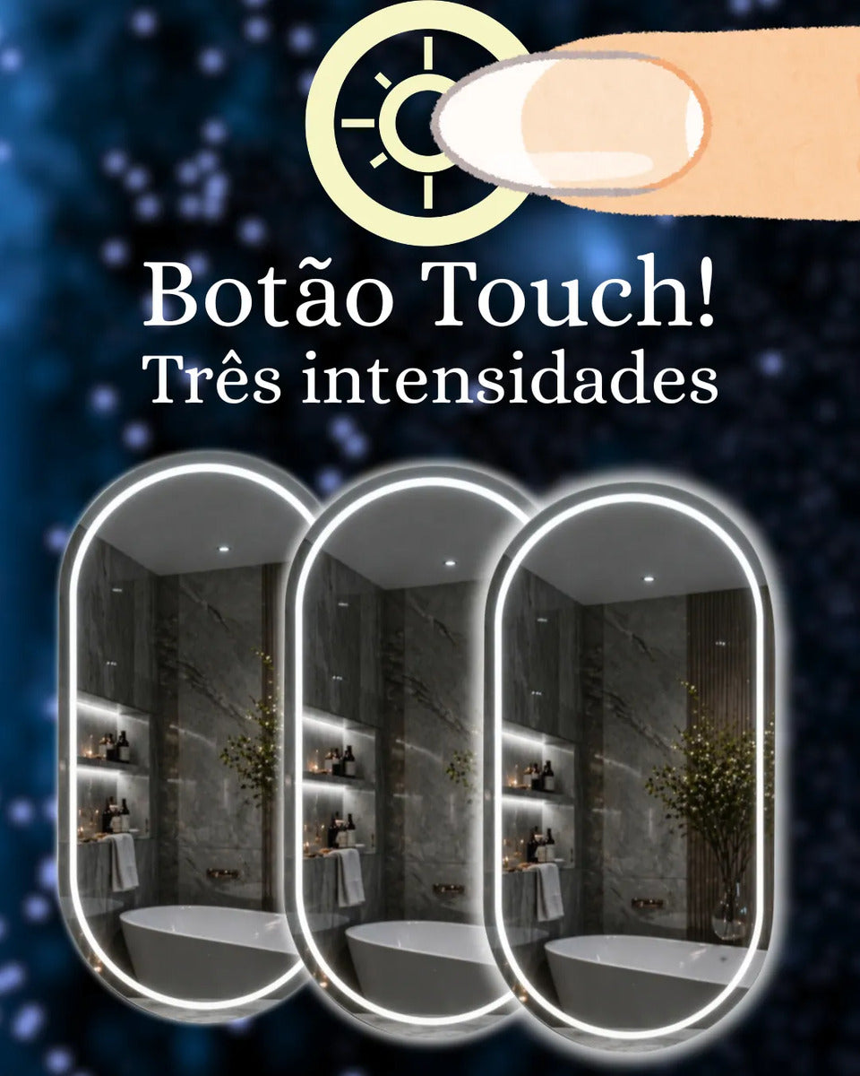 Espelho Oval 3 Cores Led Luxo 70x50 Touch Screen