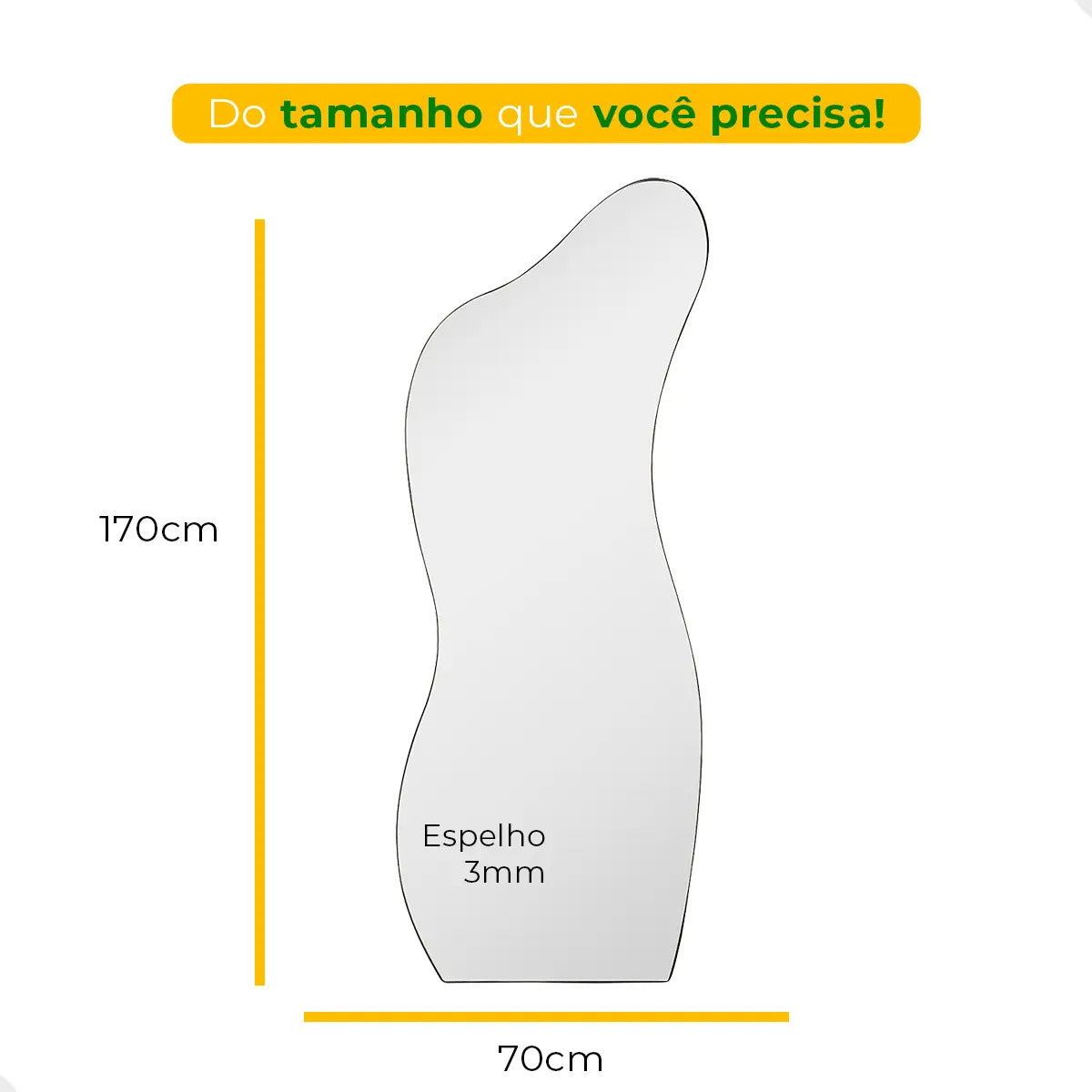 Espelho De Parede Com Led Curves 170x70 Sala Quarto Banheiro Moldura Curves Led Quente
