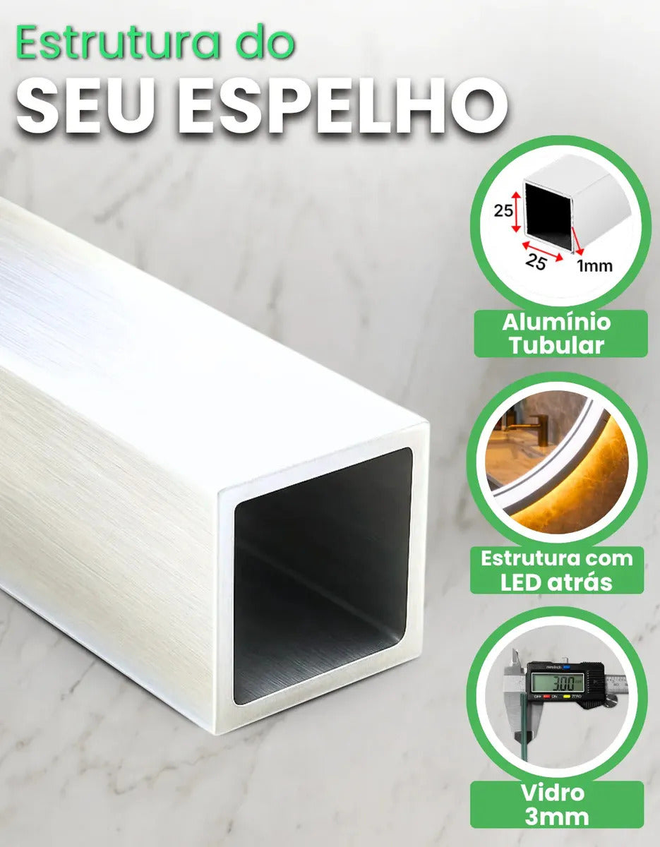 Espelho Oval LED 80x50 Touch Screen Para Maquiagem Luz Frente e Atrás