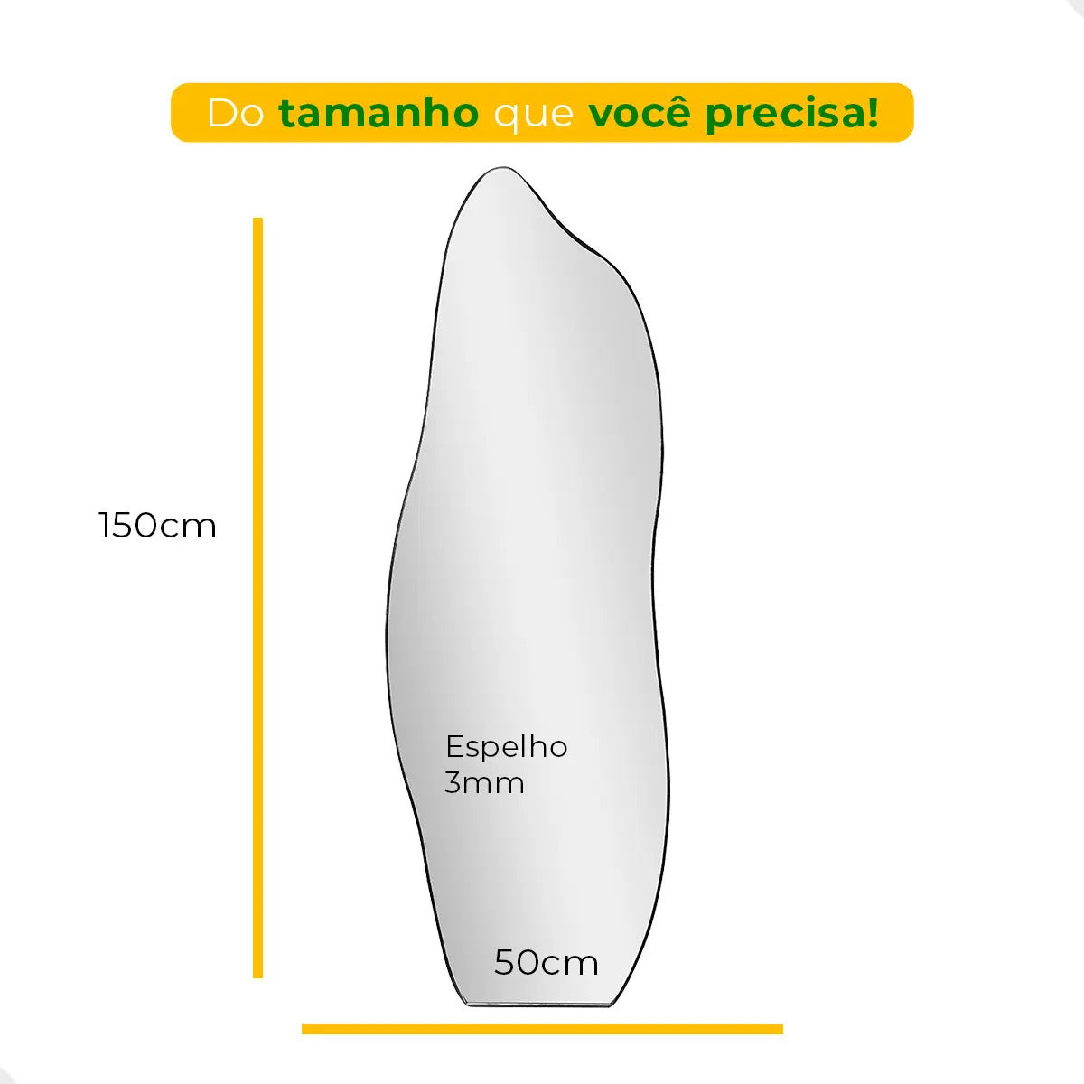 Espelho Orgânico Com Led 150x50 Cm Para Sala Quarto Banheiro Moldura Flame Led Quente