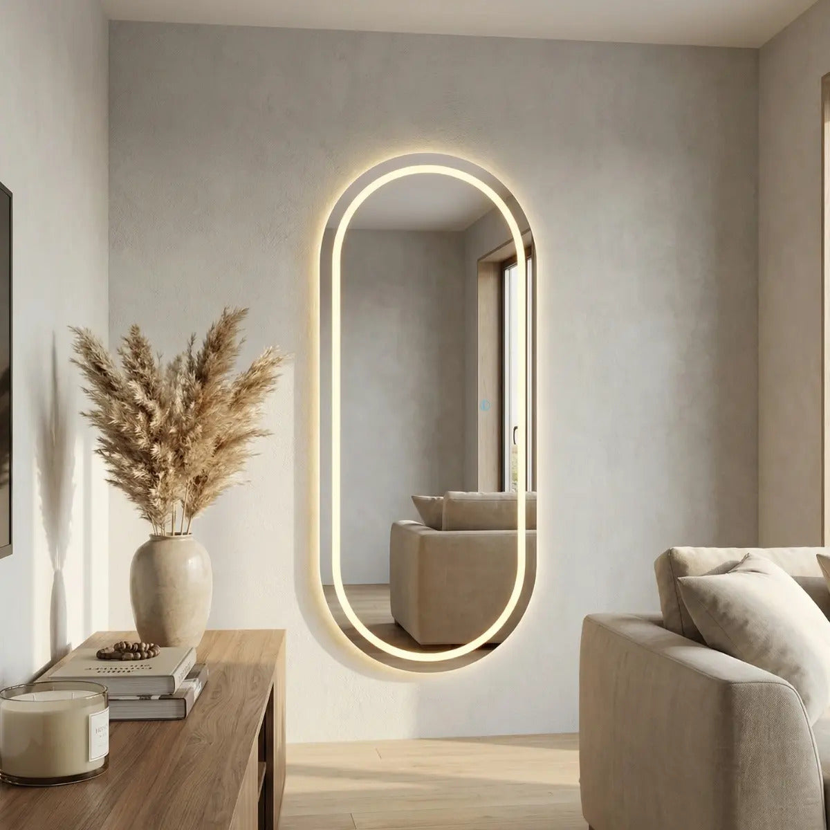 Espelho Oval Grande Led 170x70 Touch 3 Cores Parede