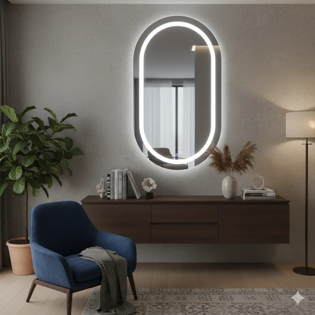 Espelho Oval 3 Cores Led Luxo 70x50 Touch Screen