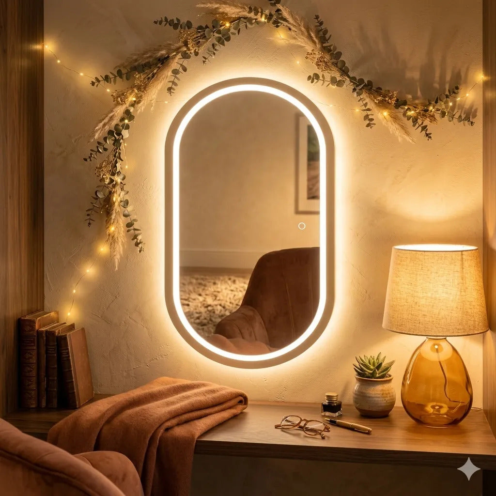 Espelho Oval 3 Cores Led Luxo 70x50 Touch Screen