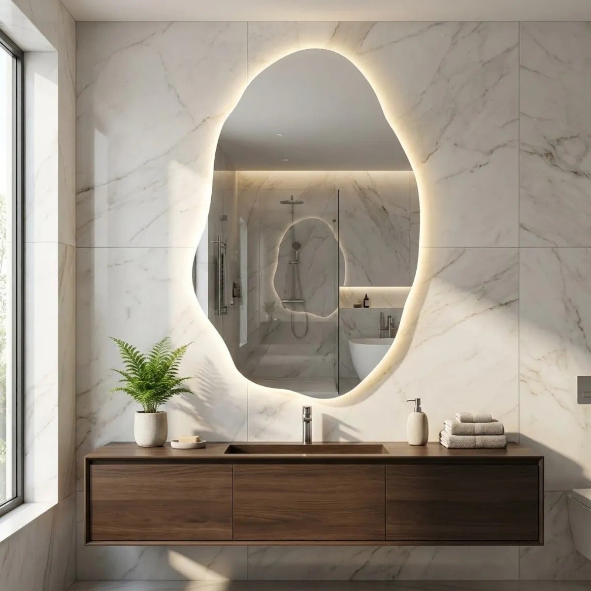 Espelho Orgânico Led Botão Mágico 90x60cm Quarto Sala Loja