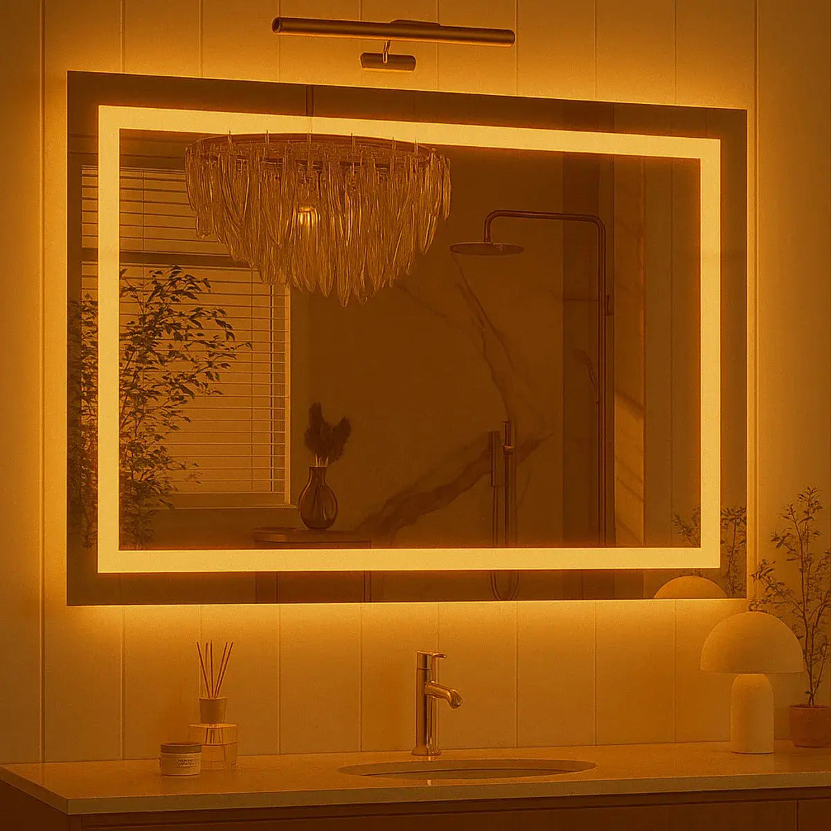 Espelho Retangular 80x60 Cm Jateado Led Botão Touch Premium