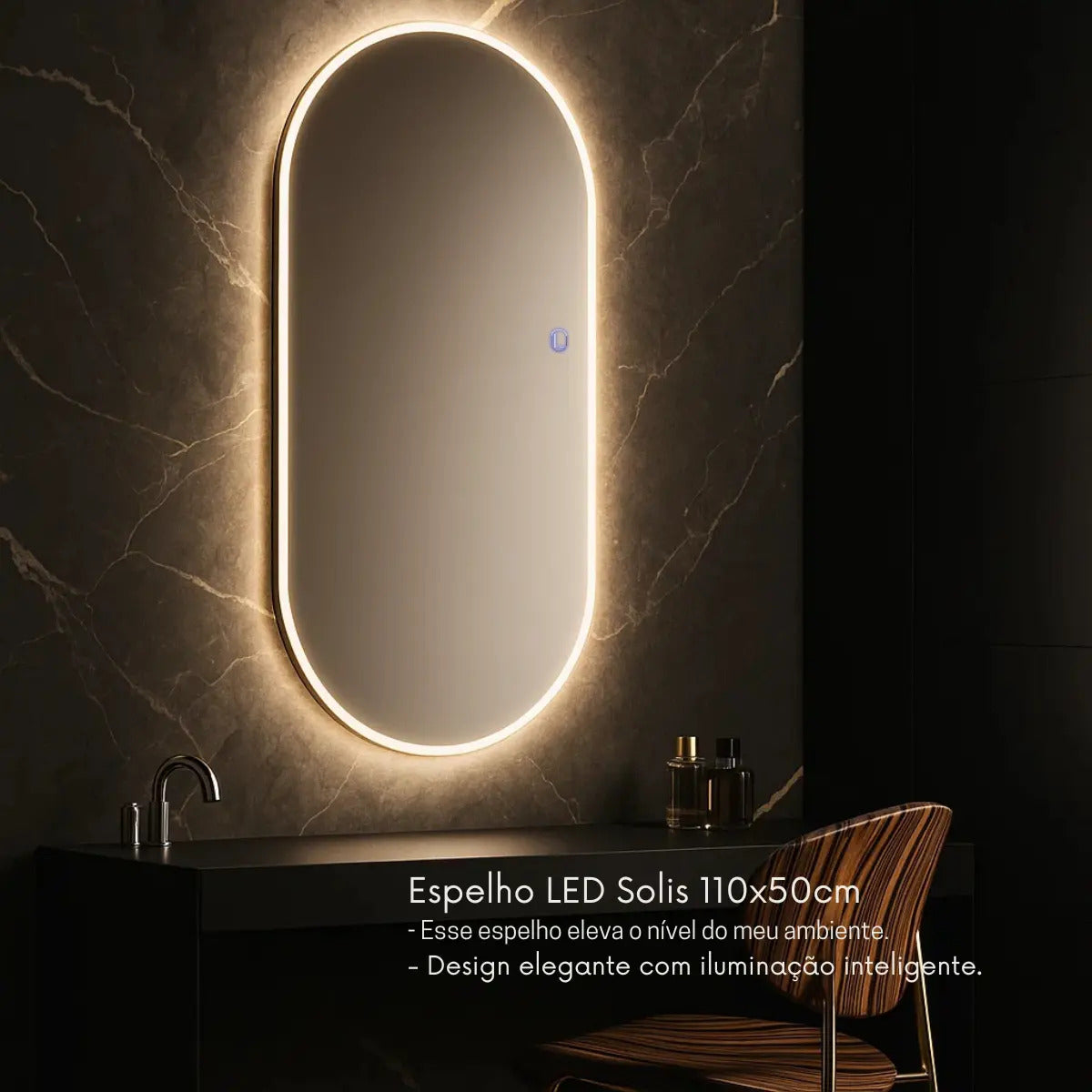 Espelho Oval Led 110cmx50 Grande Quarto Provador Luxo Bivolt