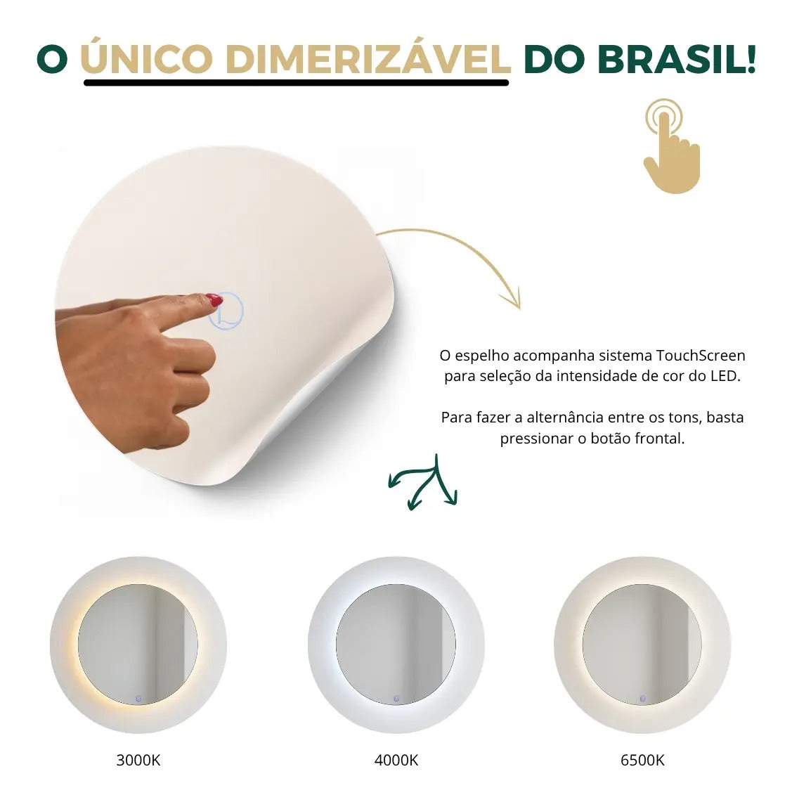 Espelho Oval Grande Led 170x70 Touch 3 Cores Parede