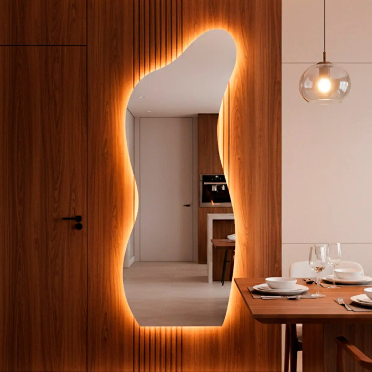 Espelho De Parede Com Led Curves 170x70 Sala Quarto Banheiro Moldura Curves Led Quente