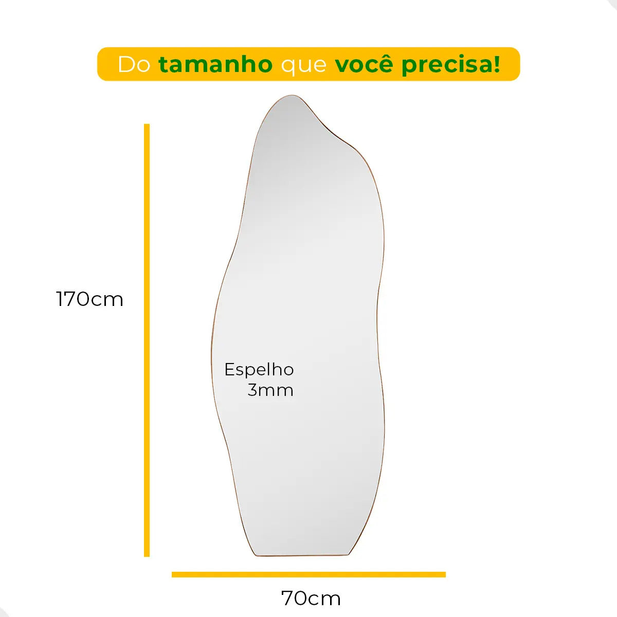 Espelho Orgânico com LED 170x70 cm Ideal para Quarto, Banheiro, Escritório, Hall e Sala - Modelo Flame com Iluminação LED Quente, Perfeito para Ambientes com Decoração Moderna