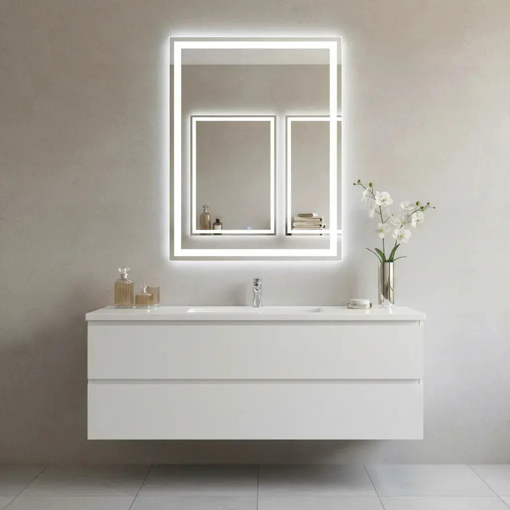 Espelho Retangular 80x60 Cm Jateado Led Botão Touch Premium