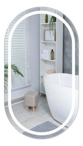 Espelho Decorativo Oval Jateado Led Touch 50x80cm Premium
