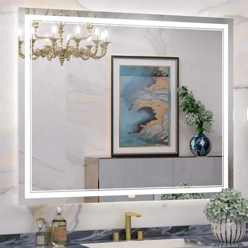Espelho Jateado Retangular 110x80 Cm Led Lapidado Decorativo