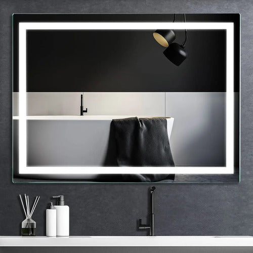 Espelho Jateado Retangular 110x80 Cm Led Lapidado Decorativo