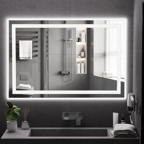 Espelho Jateado Retangular 110x80 Cm Led Lapidado Decorativo