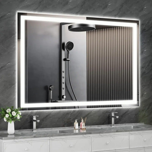 Espelho Jateado Retangular 110x80 Cm Led Lapidado Decorativo