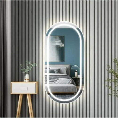 Espelho Decorativo Oval Jateado Led Touch 50x80cm Premium