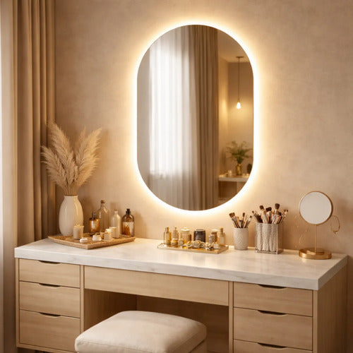 Espelho Oval Led Decorativo 90x50 Banheiro Quarto Moderno
